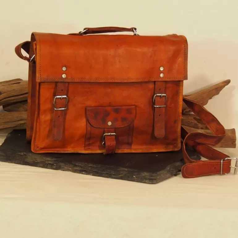 Cartables En Cuir | Sacs À Bandoulière En Cuir*Skin Project Cartable / Sacoche en cuir vintage – 2 boucles – Poignée - XL