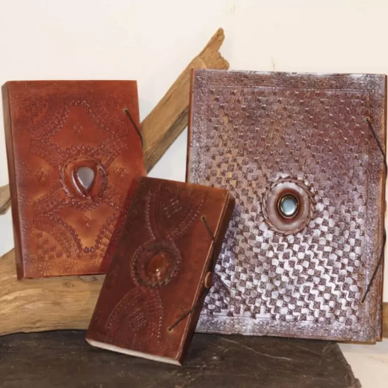 Carnets En Cuir*Skin Project Grand carnet en cuir frappé – Pierre