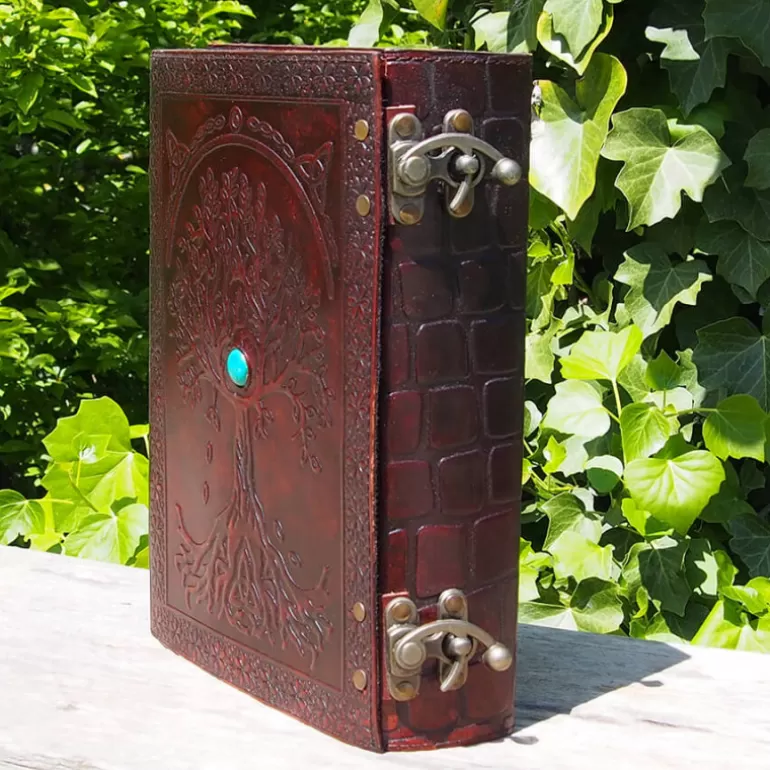 Carnets En Cuir*Skin Project Grimoire épais en cuir - Arbre de vie et Turquoise