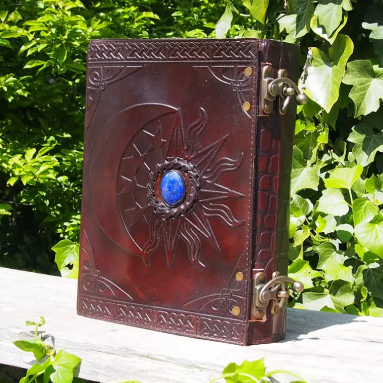 Carnets En Cuir*Skin Project Grimoire épais en cuir - Moon & Sun et Lapis Lazuli
