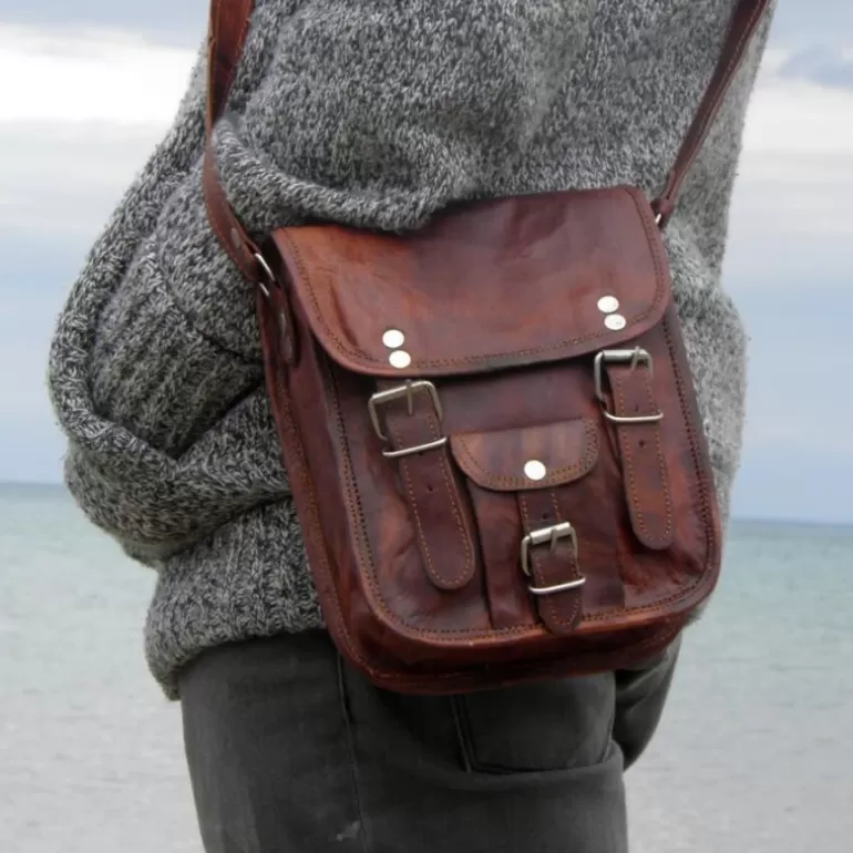 Sacs À Bandoulière En Cuir | Sacoches En Cuir*Skin Project Petite sacoche homme vintage en cuir – 2 boucles – S
