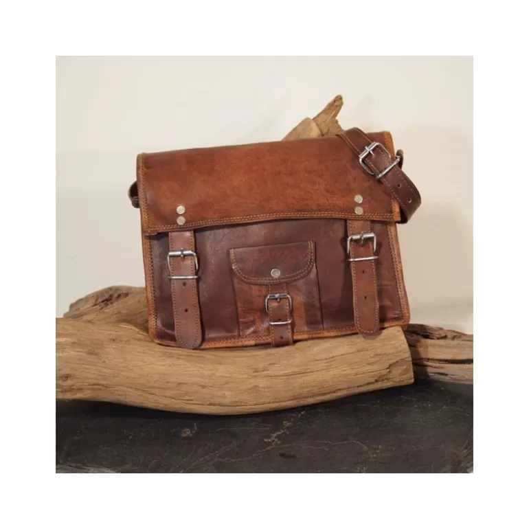 Sacoches En Cuir | Sacs À Bandoulière En Cuir*Skin Project Sacoche / petit cartable en cuir vintage – 2 boucles – M